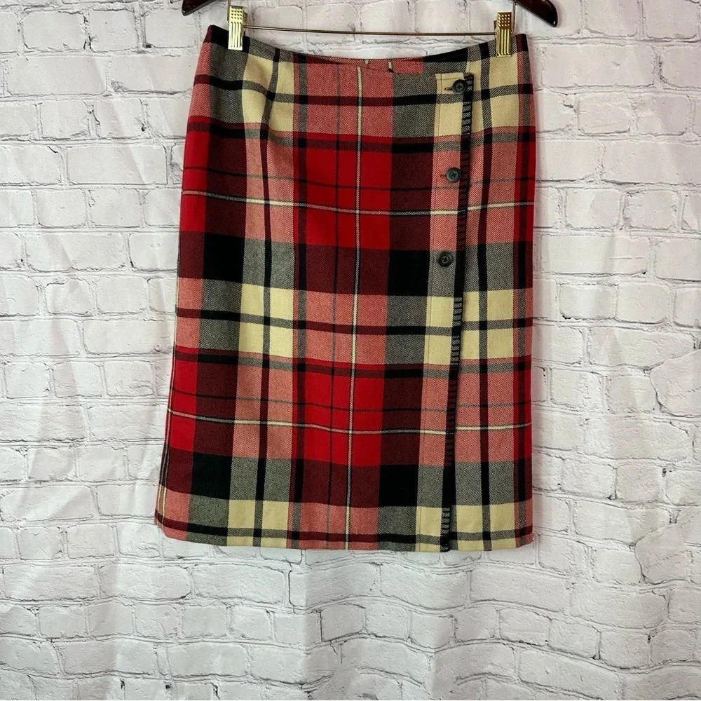vintage telluride clothing co wool blend plaid midi wrap skirt sz 8 boho western